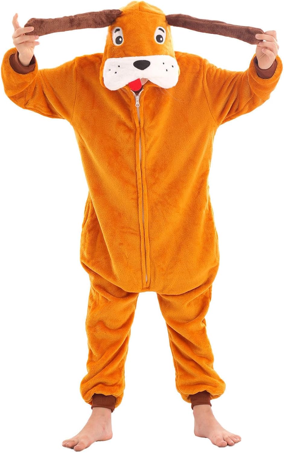 Animal Onesie Costumes for Kids Cosplay Halloween Boys Girls Warm Plush One Piece Brown Dog - Image 3