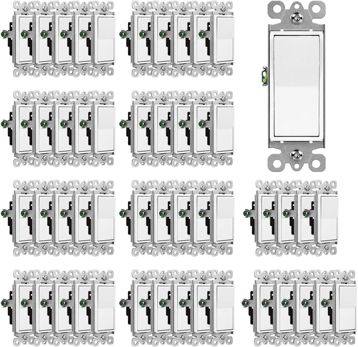 (50 Pack) CML Decorator Wall Light Switch, Single Pole Switch, 15A 120/277V, 3-Year Warranty, White