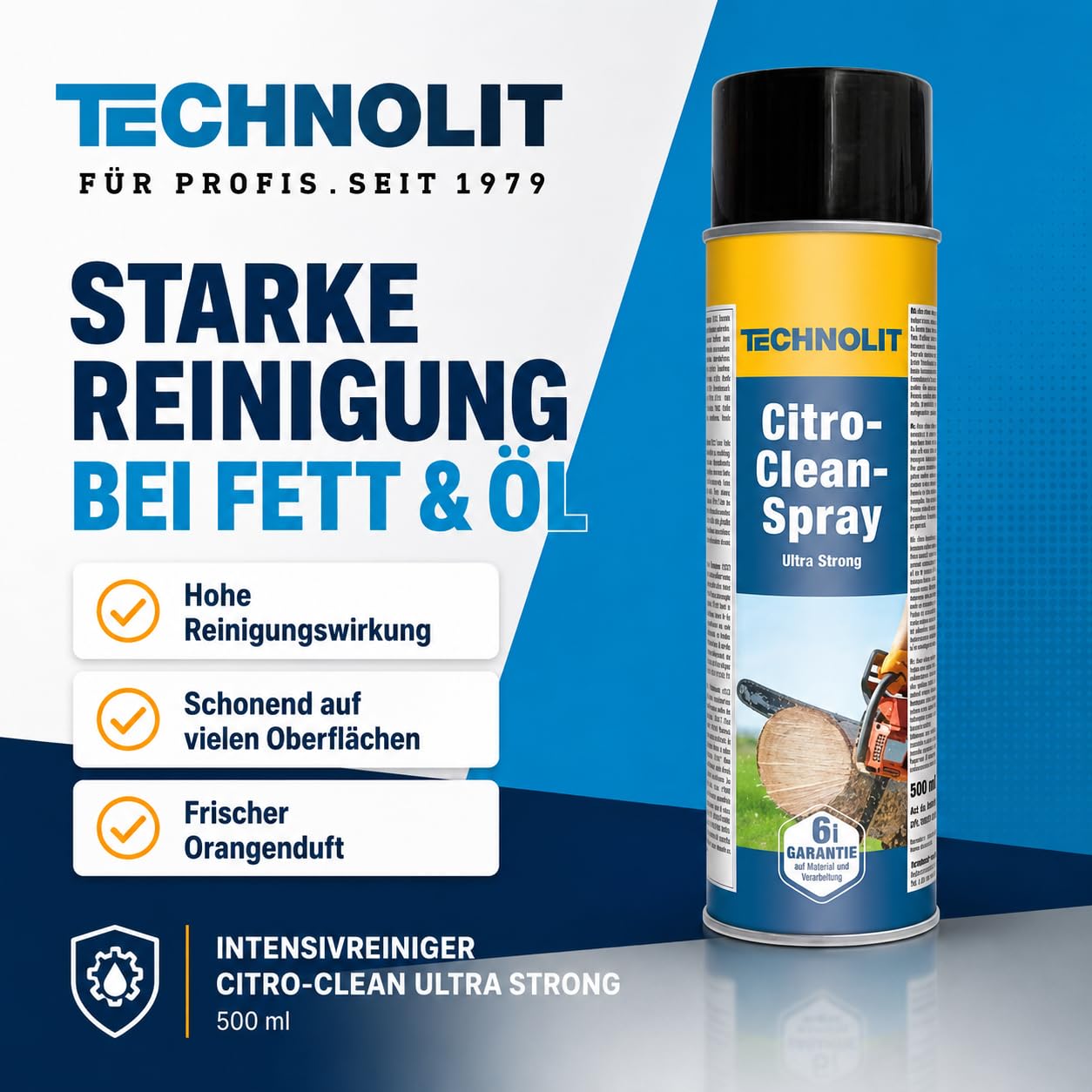 TECHNOLIT Citro Clean Spray Ultra Strong 3x 500 ml | Orangenreiniger Set | Universalreiniger gegen Fett, Klebstoff & Harz | Ohne Silikon | Ideal für Metallbau, Gastronomie, Kfz & Werkstatt