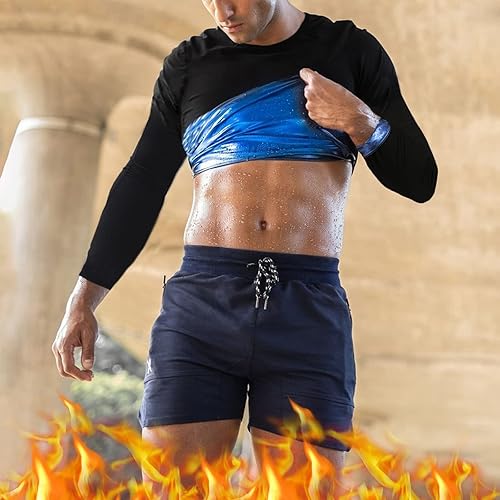 Miniatura 6 de Camiseta de sauna para hombre, traje de sudar, manga larga, camiseta de compresión para pérdida de peso, para entrenamiento, deportes, ejercicio
