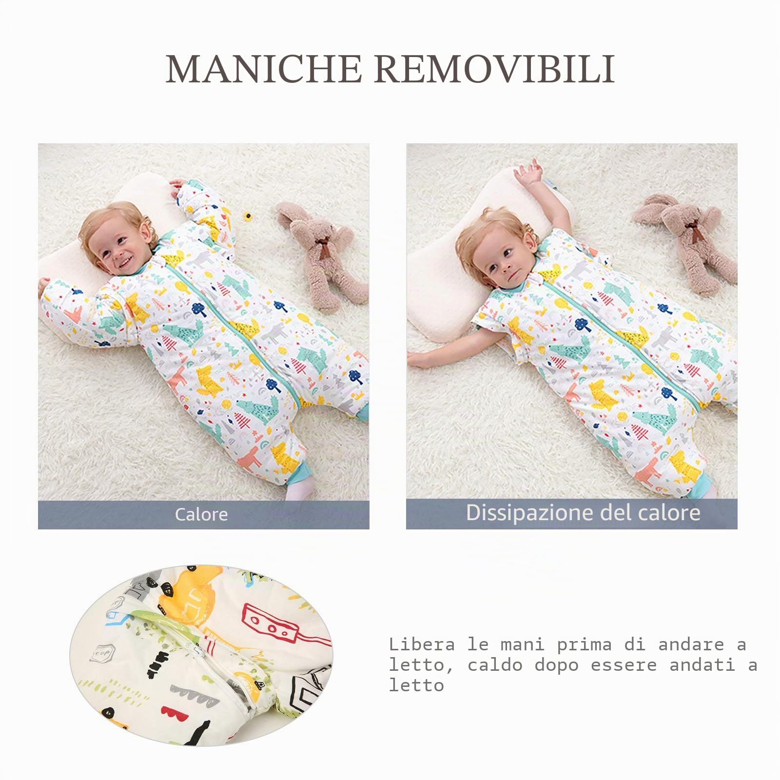 SONARIN Sacco Nanna Imbottito per Neonati con Maniche Lunche Asportabile,Magro,2.5 Tog Sacco a Pelo Invernale Autunnale in Cotone,Varie dimensioni da 6 mesi a 6 anni