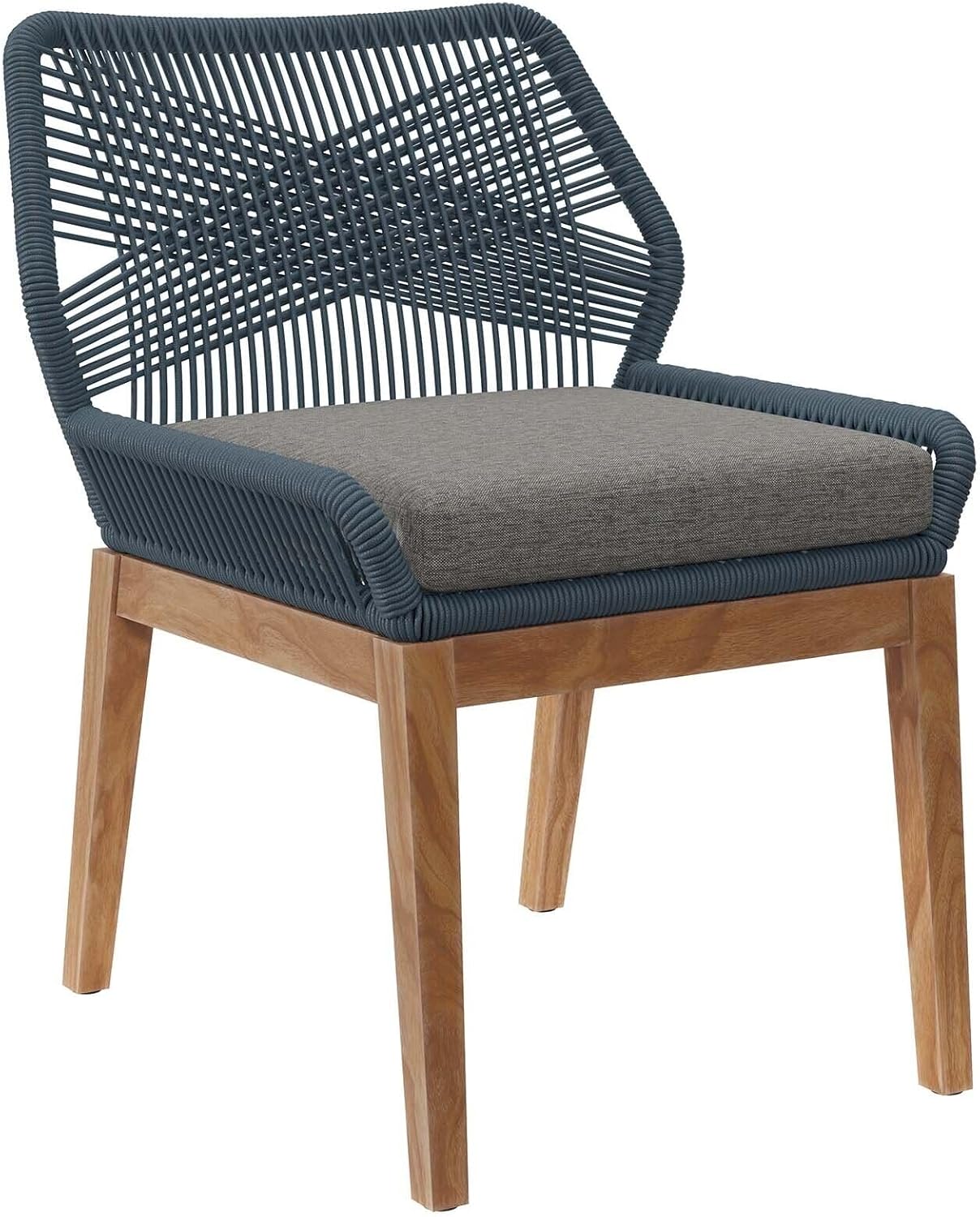 Outdoor Patio Teak Wood Dining Chair in Blue Graphite