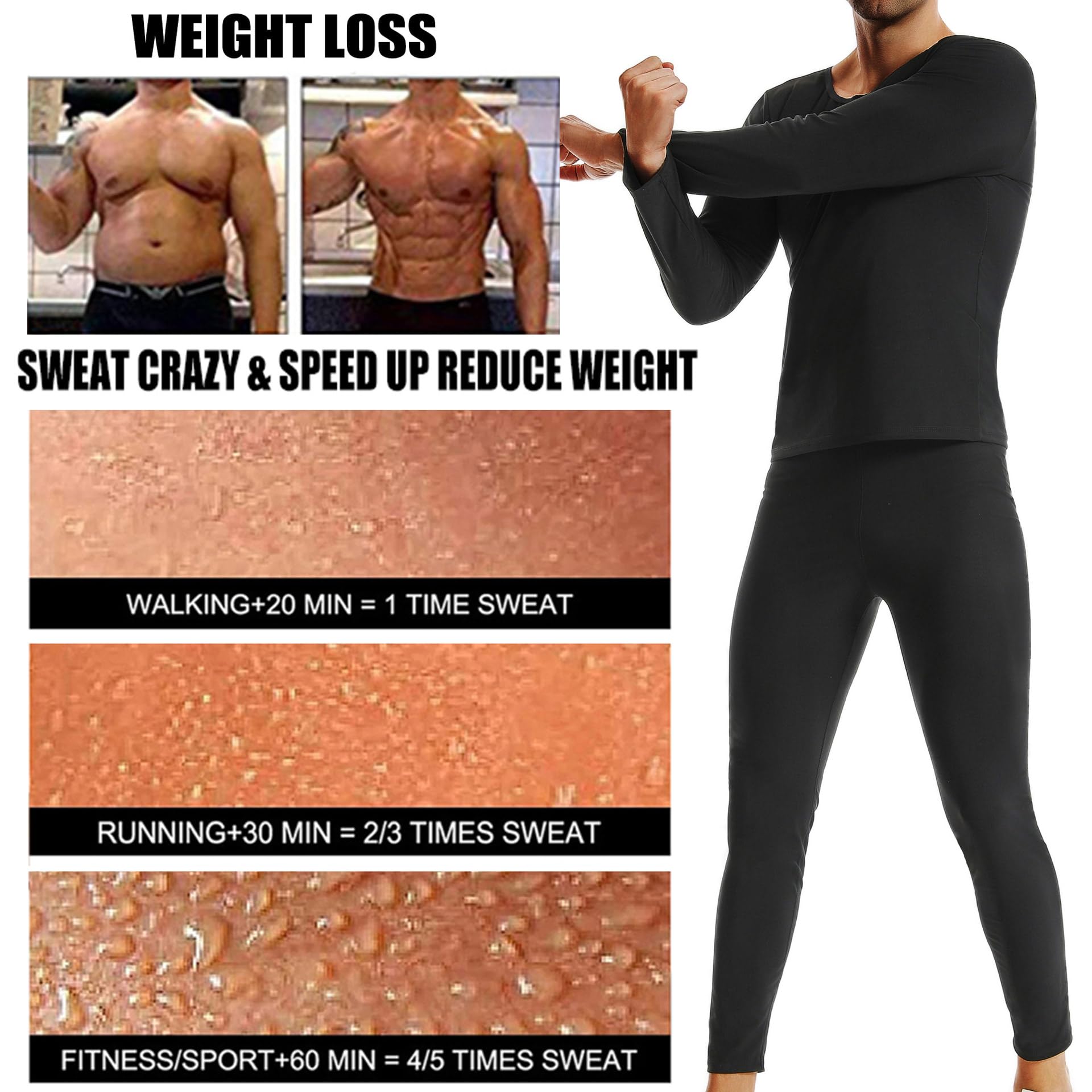 Schwitzanzug Zum Abnehmen, Saunaanzüge Sauna Shirt Langarm Oberteile Und Sauna Hosen Set Fitness Body Shaper Sauna Effekt Sweatsuit Für Boxen MMA Gym Laufen