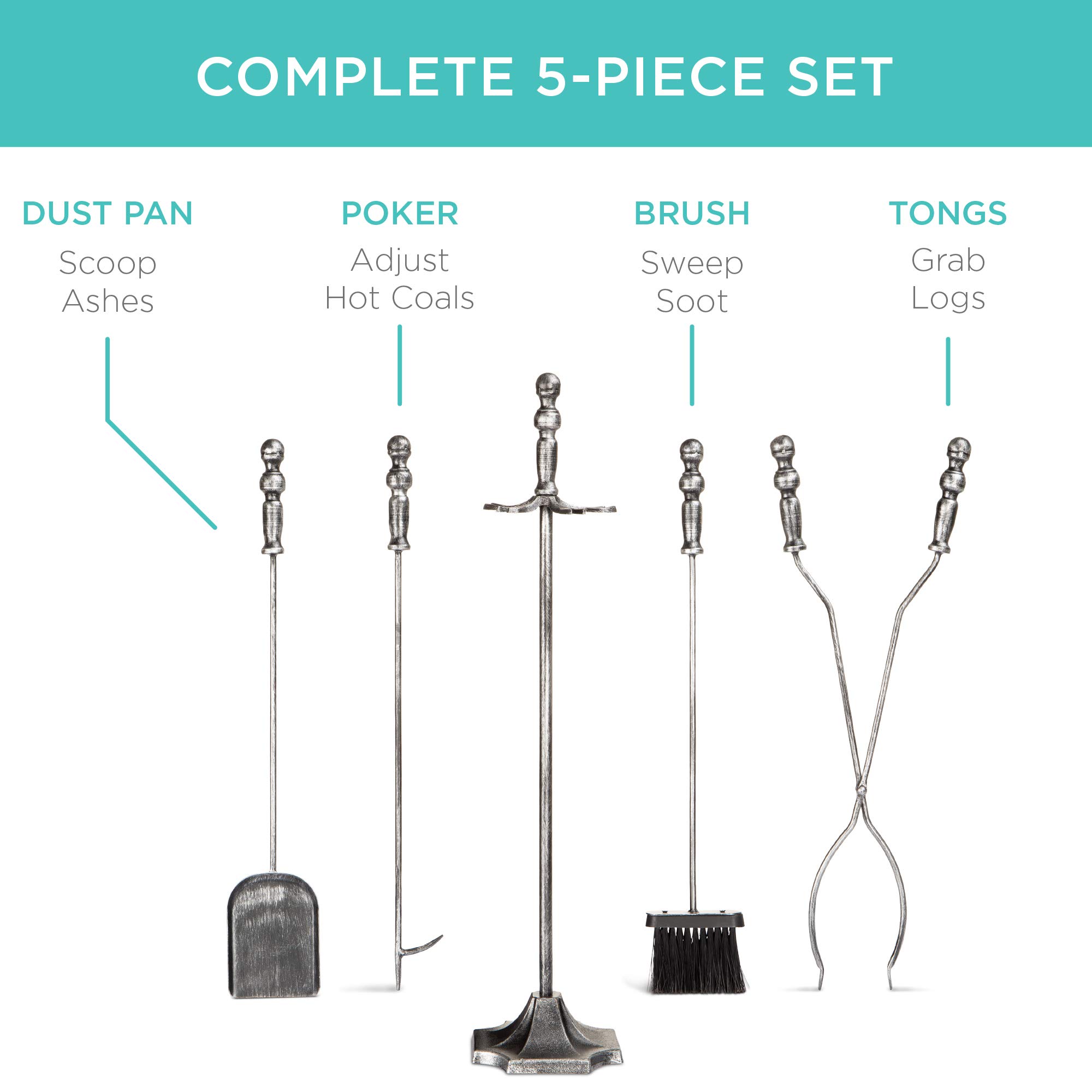 Best Choice Products 5-Piece Rustic Indoor Outdoor Fireplace Hearth Wrought  Iron Fire Wood Tool Set w/Tongs, Poker, Broom, Shovel, Stand - Pewter :  Amazon.ca: Tools u0026 Home Improvement