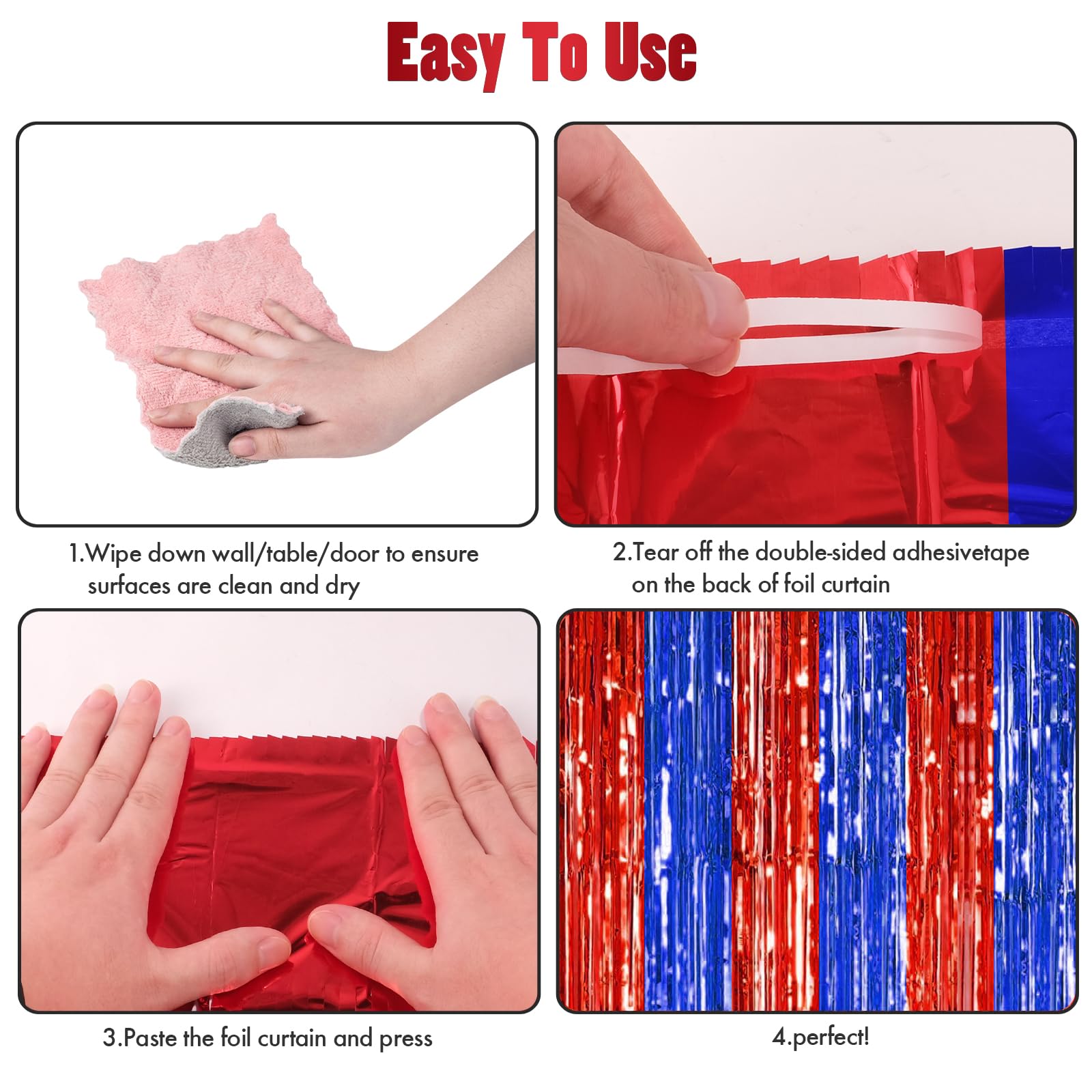 CANREVEL 2 Pack 3.3x8.2 Feet Blue and Red Foil Fringe Backdrop Curtains, Tinsel Streamers Birthday Party Decorations, Fringe Backdrop for Graduation, Carnival, Circus Theme Party