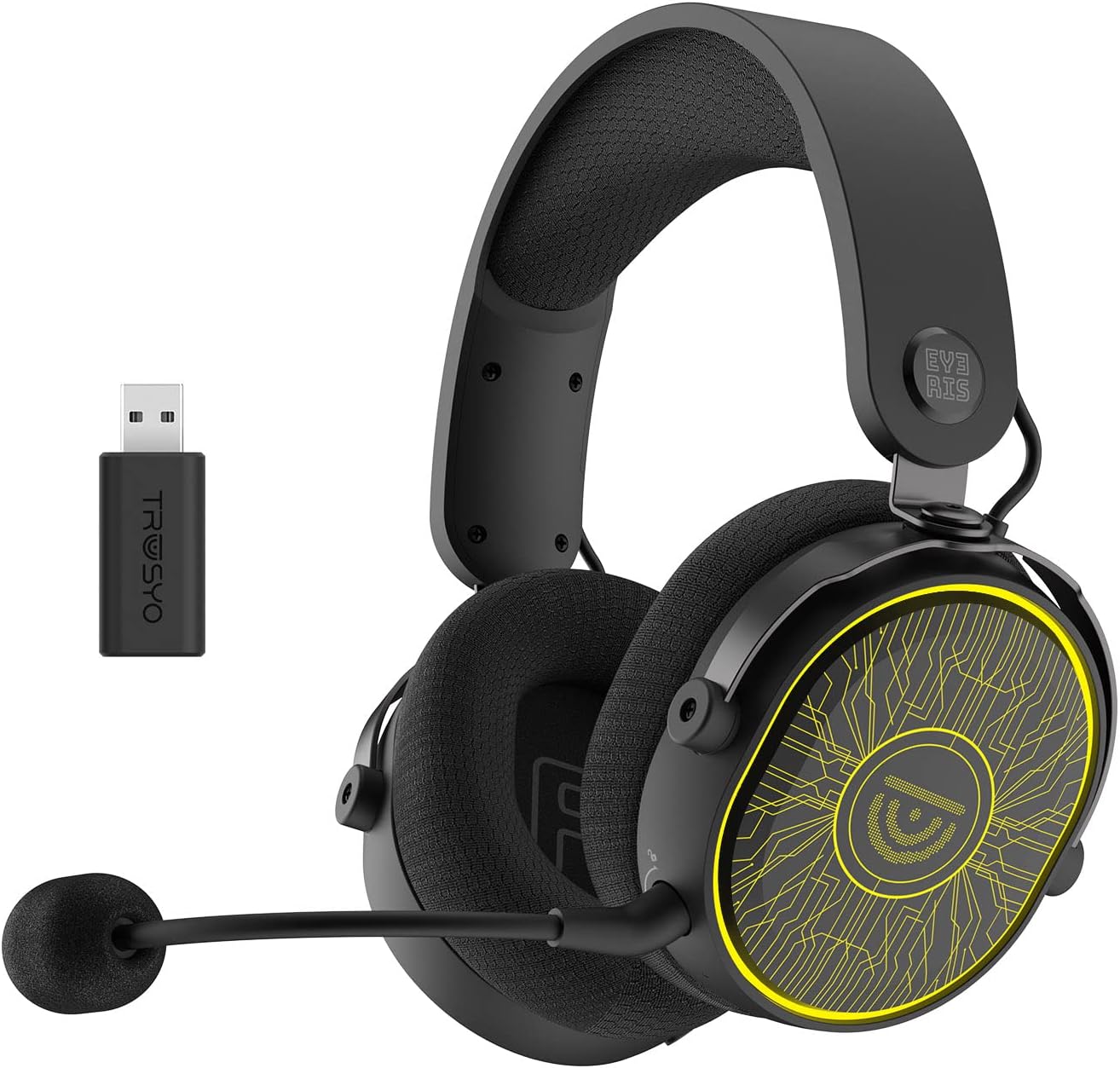 2.4GHz Wireless Gaming Headset for Computer, PlayStation, Nintendo Switch, pc, with RGB Lights Low lag and Long Battery Life for Gamers (Black)