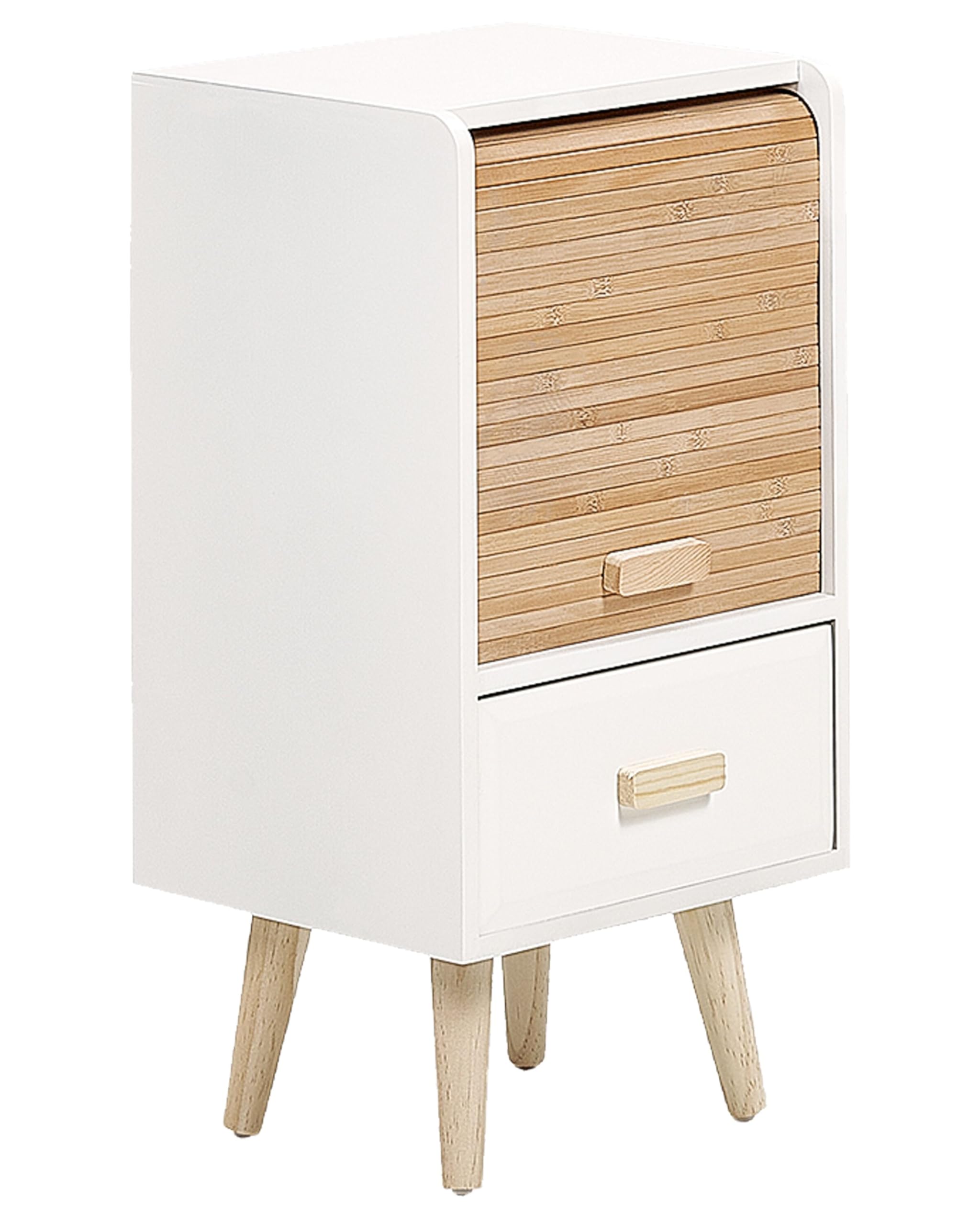 Beliani Table de Chevet Moderne Table de Nuit 1 Tiroir et 1 Etagère Bois Clair et Blanc Nesika