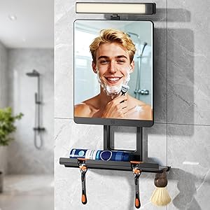 ENVTEK Heated Fogless Shower Mirror with 3-Color Dimmable Lights (3 Modes) - No Drilling Removable Mount & Razor Holder for Bathroom Shaving, Anti-Fog, 2026 Upgrade for Men