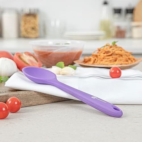 Miniatura 7 de Restaurantware Cuchara mezcladora de 10.6 pulgadas, 1 cuchara de cocina de silicona resistente al calor, cucharas de mezcla de silicona morada con