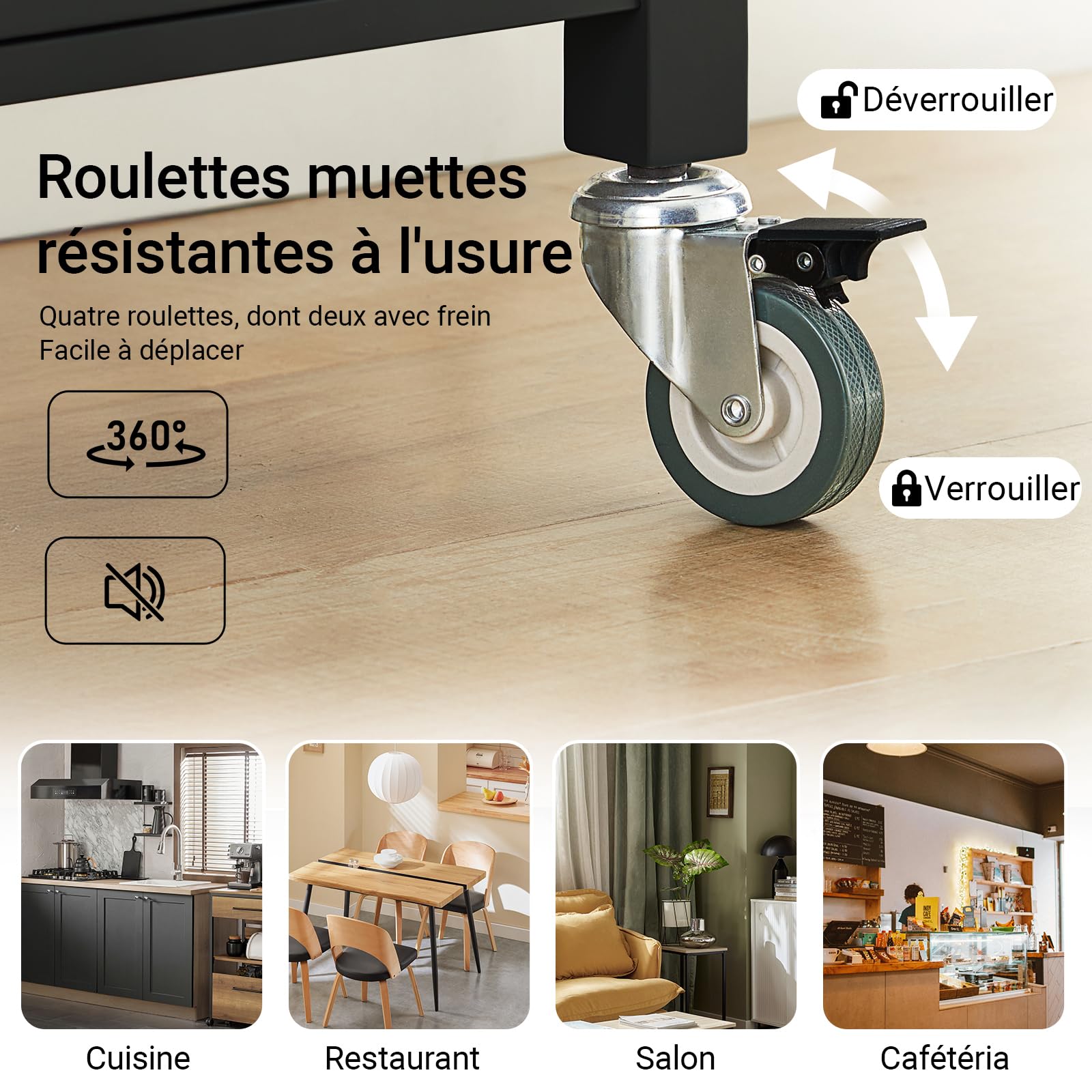 SoBuy Meuble de Cuisine à roulettes avec Plan de Travail Desserte Cuisine compacte pour Rangement Cuisine, extérieur ou Chambre Chariot de Service Multifonction Noir 60x92x45cm FKW22-SCH