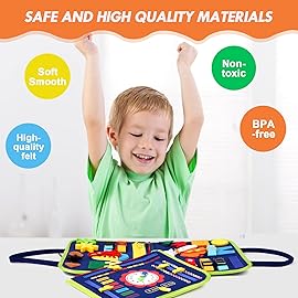Hooku Busy Board for 1 Year Old, Montessori Sensory Toys for Toddlers 1-3, Fine Motor Learning Activities, Toddler Travel Toys, Birthday Gifts for Baby Boy or Girl
