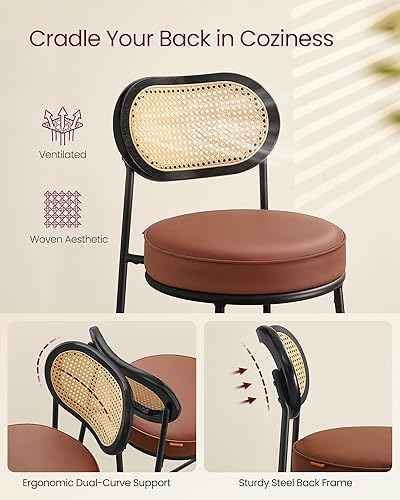 Miniatura 4 de VASAGLE Juego de 2 taburetes de bar con respaldo de ratán y patas de metal, sillas de mostrador de 30.1 pulgadas de alto, taburetes de bar tapizados