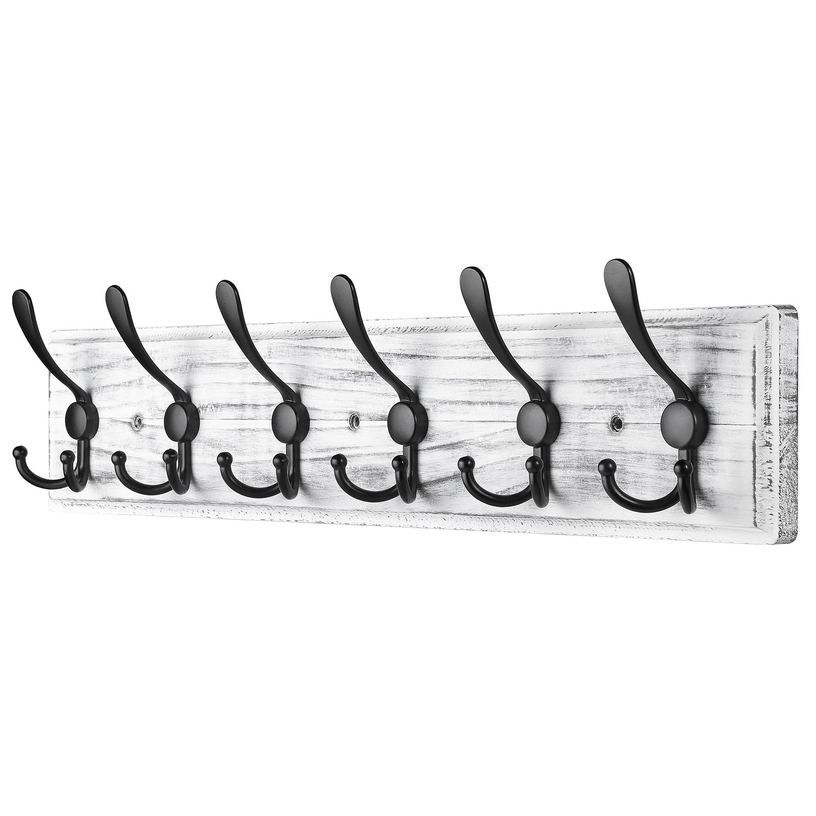 Phingeer Grey White Wall Mounted Coat Hooks, Wooden Heavy Duty Coat Rack For Wall,6 Triple Coat Hanger Hooks For Hanging Coats,Jacket,Hat,Clothes(, 6 Hooks)