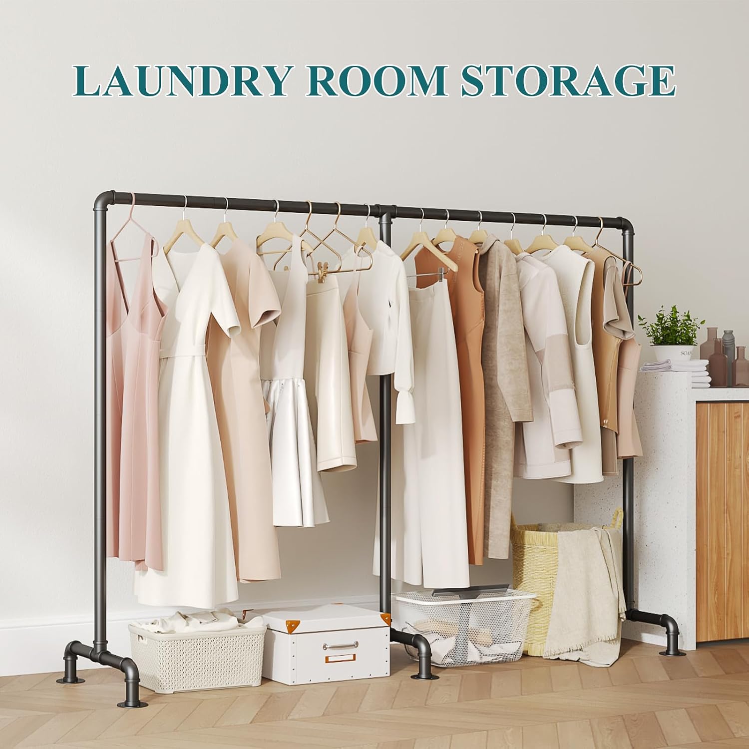 Industrial Pipe Clothing Rack,Clothes Rack For Hanging Clothes,Garment Rack | 59 Inch,Industrial Metal Pipe,Easy to Assemble,Stable & Sturdy,For Retail Stores,Laundry Rooms,Boutique,Bathrooms,Bedrooms