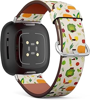 CJBROES Replacement Leather Watch Band, Compatible with Fitbit Versa 3 and Fitbit Sense of Wristband Bracelet Accessory - Bright-Vegetables
