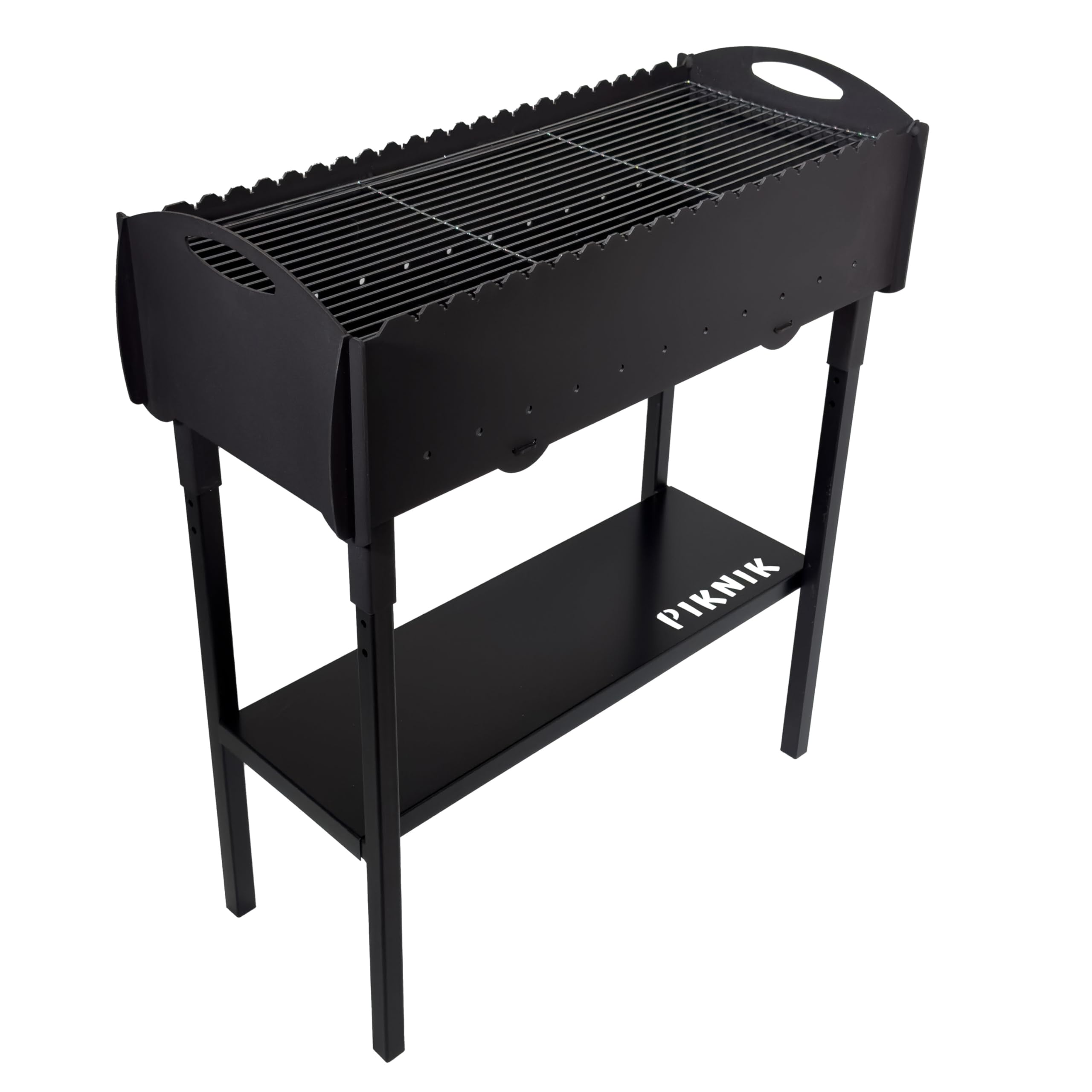 Gartengrill | Schaschlikgrill für 21 Spieße – Massiver Holzkohlegrill aus 3 mm Stahl, zerlegbar & kompakt verstaubar, stationärer Metallgrill für Garten, Terrasse & Outdoor BBQ
