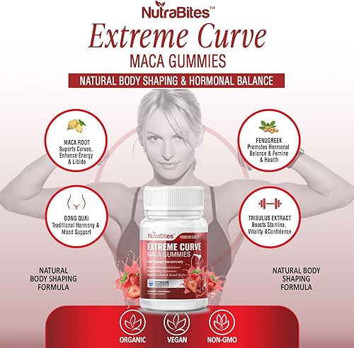 Miniatura 5 de Gomitas de maca Extreme Curve – Moldea el cuerpo natural y equilibrio hormonal – Complejo de 7500 mg con fenogreco, Dong Quai y Tribulus – Apoya