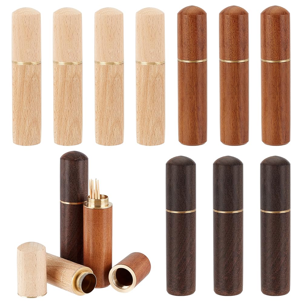 AHANDMAKER 10 pcs Colorful Portable Wood Toothpick Holder Wooden Toothpick Case Pocket Box for Storage Toothpick Needle, Pill for Home Office Bar
