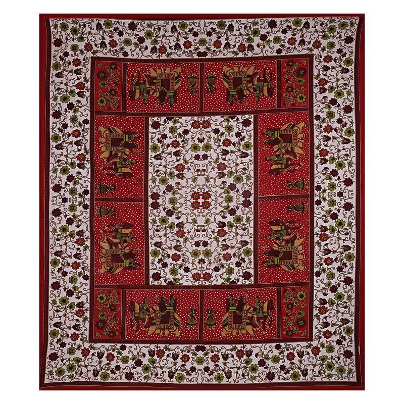 MirrawMulticolor Cotton Floral Print Bed Sheets | King Size 1 Bedsheet and 1 Pair of Pillow Cover Jaipur Fabric | Flat Sheets | Red