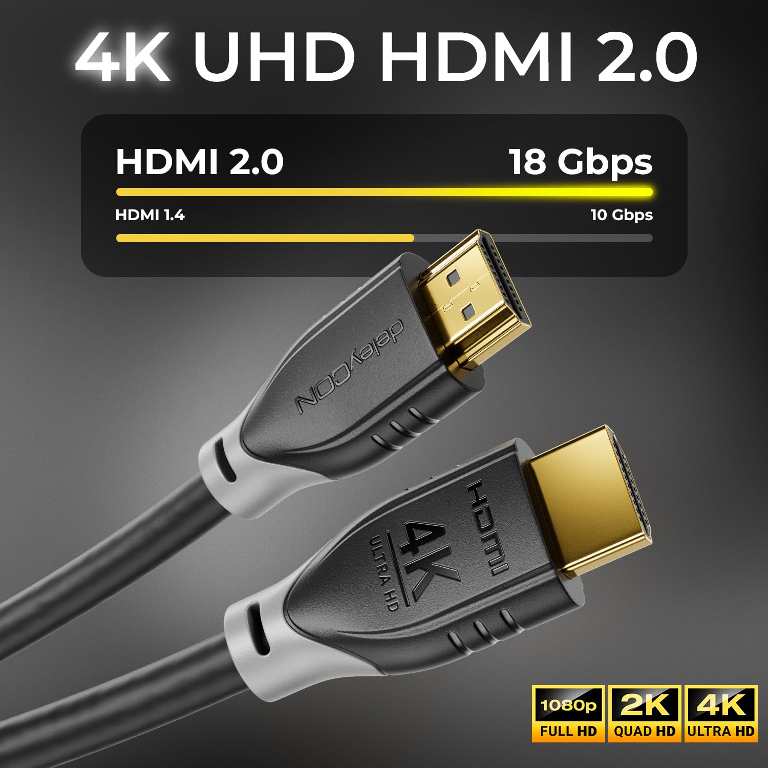 deleyCON Cavo HDMI 3,0m 4K@60Hz 2K@165Hz con ARC UHD HDR 3D Alta Velocità 18Gbps Cavo HDMI per PS4 Soundbar Televisione Blu-Ray Proiettore Computer Portatile TV PS5 Console PC Monitor - Nero Grigio