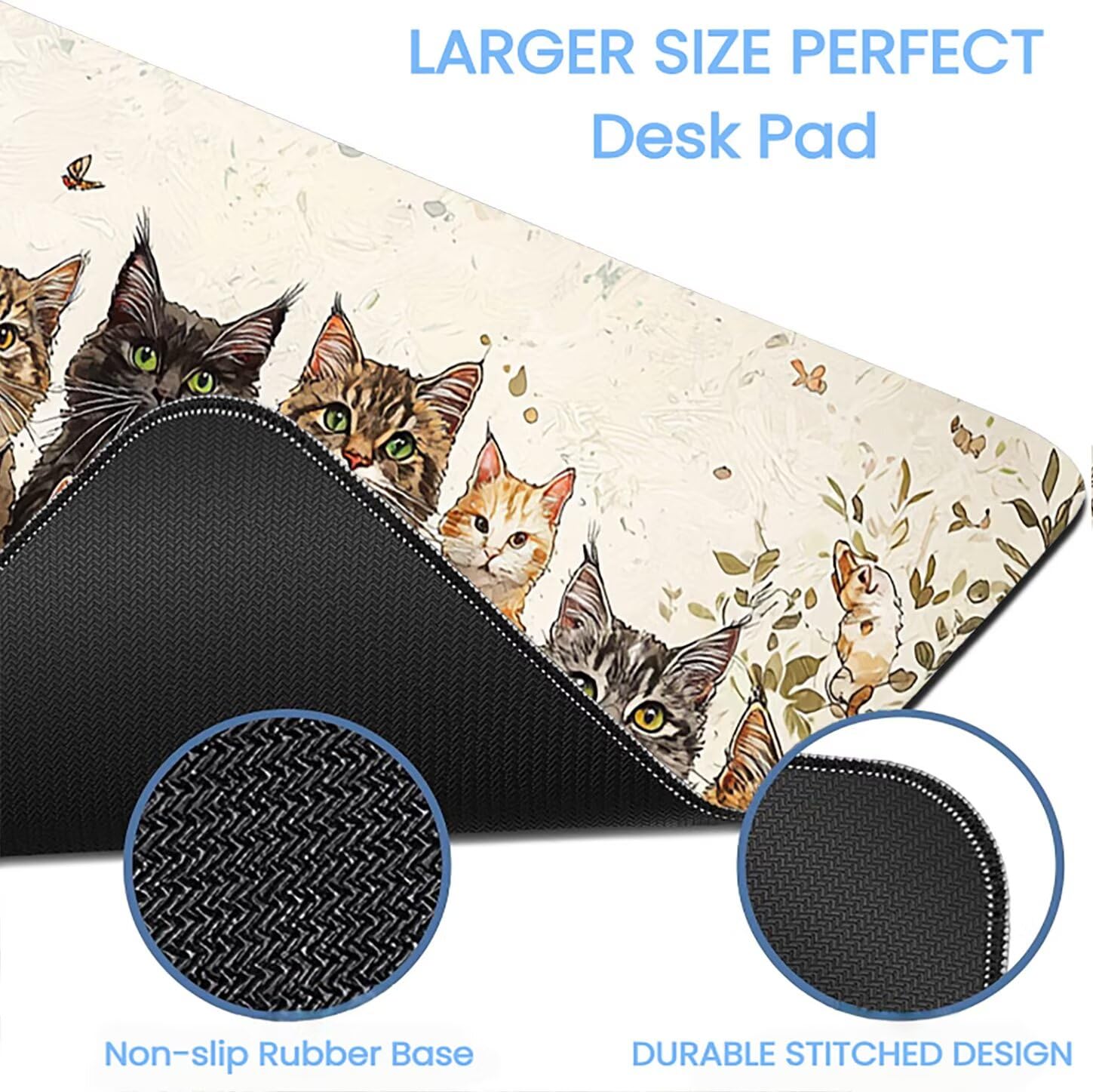 Lpfieonn Katze Großes Schreibtischunterlage, XXL Schreibtischunterlagen, Tiere XXL Wasserdicht Gaming Mousepad mit Vernähter Rand und Rutschfeste Gummibasis, für Laptop/Hause/Büro 120x60cm PF-2331