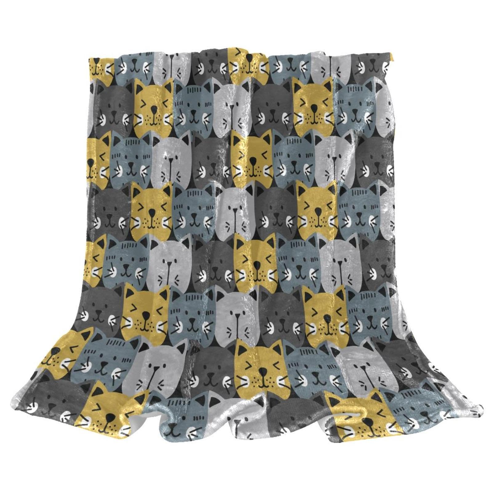 Plaid chaud et doux imprimé chat pour canapé et lit 150x200cm