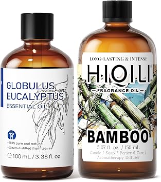 HIQILI 100ML Eucalyptus Essential Oil & 150ML Bamboo Fragrance Oil, for DIY, Diffuser