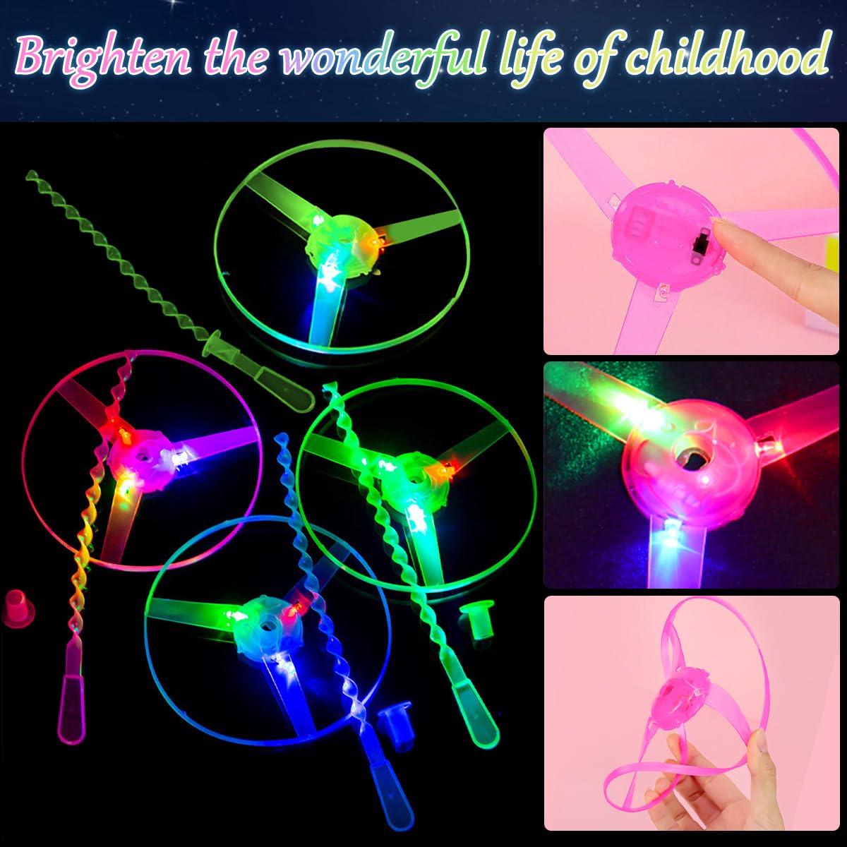 LGZIN 12 Piezas Helicóptero Vuelo Juguete, Juguetes Voladores Iluminados, Disco Volador de Juguete, Juguetes Voladores para Aire Libre como Regalos Cumpleaños para Niños
