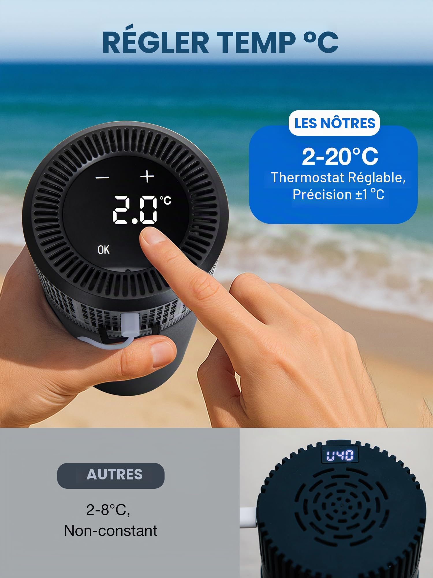 YOUSHARES Réfrigérateur Insuline Portable, Bouteille Isotherme Stylo d'Insuline Voyage 2-8℃ Affichage la Température avec Chargeur USB, Boîte Glacière Électrique USB Transport Médicament, Noir