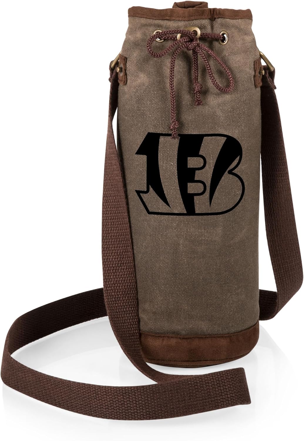 PICNIC TIME NFL Distressed Waxed Canvas Wine Tote, Single Bottle Insulated Bag, Bottle Carrier, Wine Gift Bag, Khaki Green
