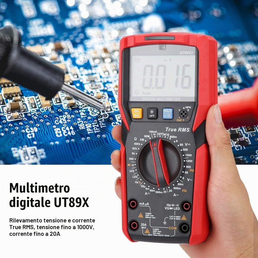 UT89X / UT89XD Multimetro Digitale Tester di Tensione con Sensore di Temperatura (Rosso e Grigio)(UT89XD)
