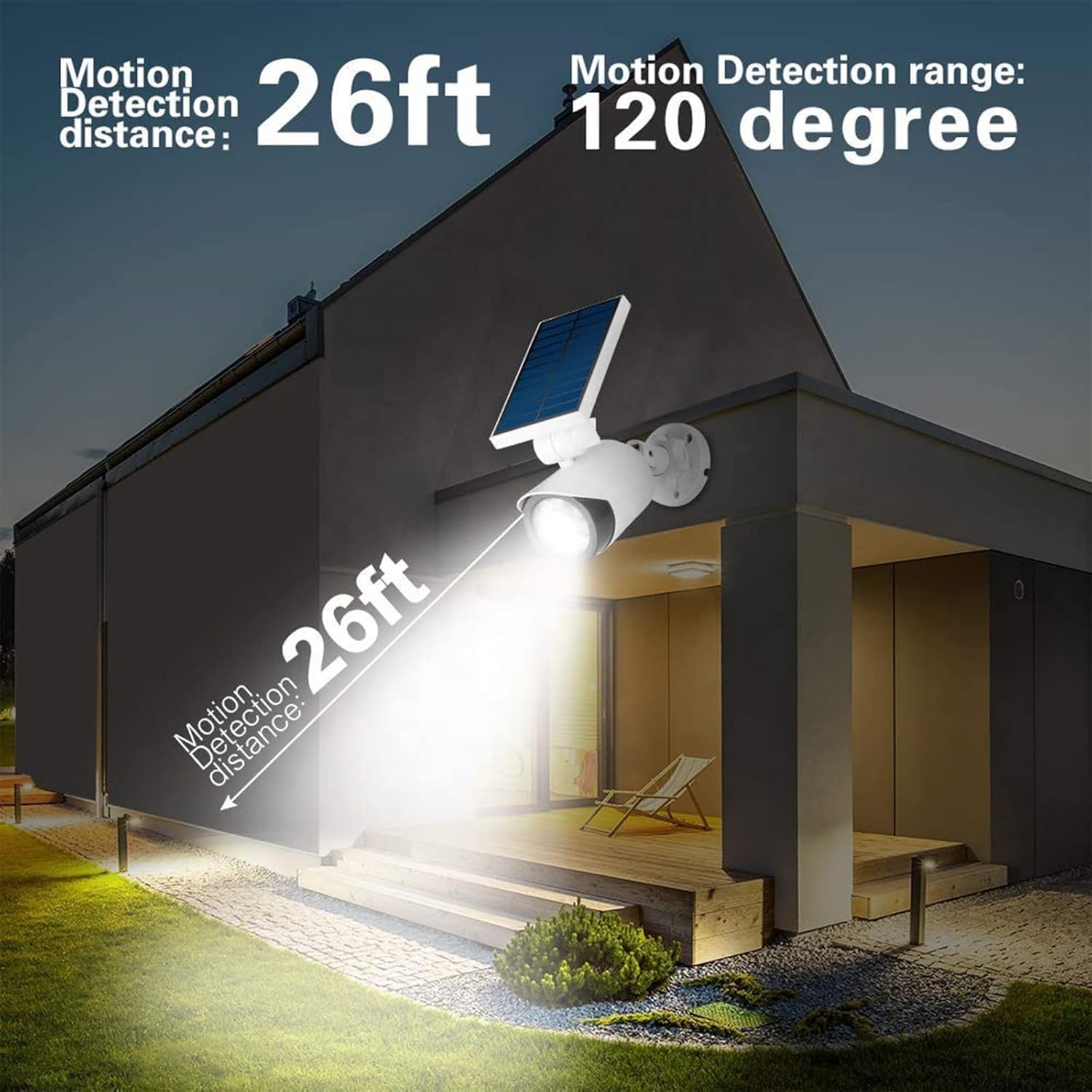 Lumière Solaire Caméra De Sécurité Factice Extérieure CCTV Lumière Solaire à L’extérieur avec Détecteur De Mouvement Applique Murale étanche Survei, White, 800LM-6500K