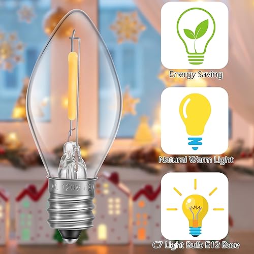 Miniatura 2 de Meonum Cable accesorio con 9 bombillas LED, cable de luces de pueblo navideño de 18 pies con interruptor de atenuación, luces de molde de soplado C7