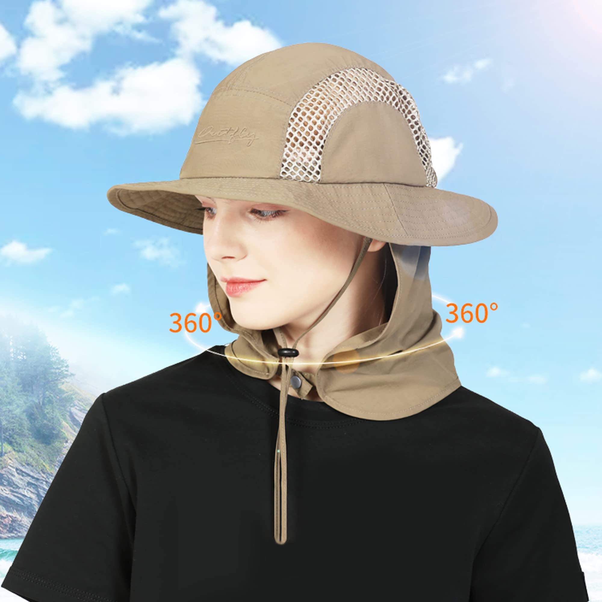 Unisex Cappello da Sole Safari con Protezione per Collo 25cm Extra Lunga e Tesa Larga da 11cm Protezione UV Traspirante Cappello da legionario per all'aperto Pesca Campeggio 56-60