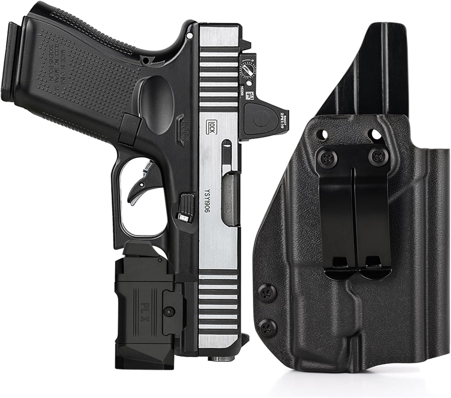 G19 Holster with Weapon Light, IWB Holster for Glock 19 19X 23 32 44 45 with Olight PLX Pistol Tactical Flashlight - Red Dot Optic Cut - Appendix Carry Holster for Concealed Carry