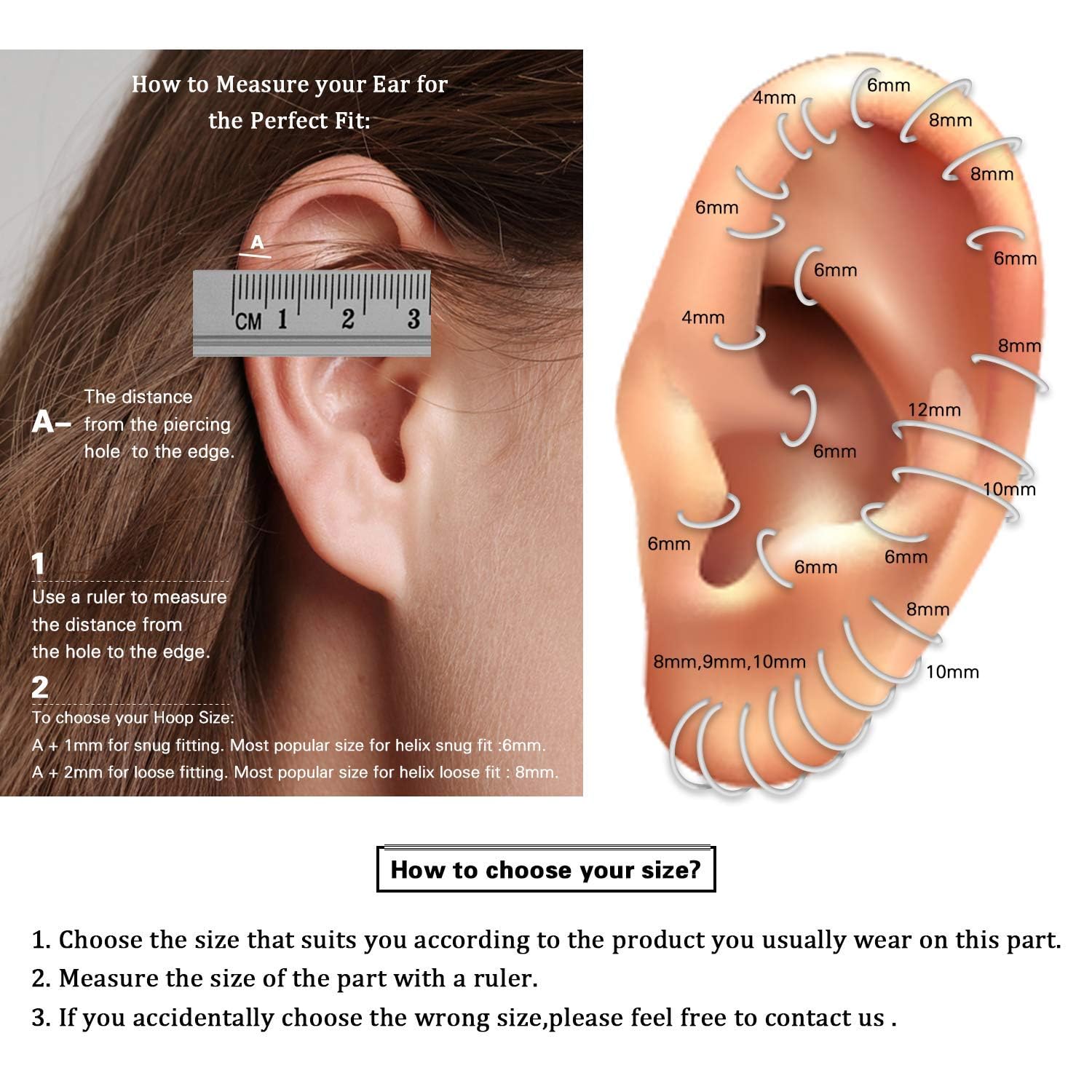hengkaixuan 316L Surgical Steel Nose Hoop Ring Hinged Segment Clicker Ring Cartilage Helix Lip Tragus Conch Piercing Jewellery Sleeper Earrings Septum Lobe Hoop Earring for Women — view 2