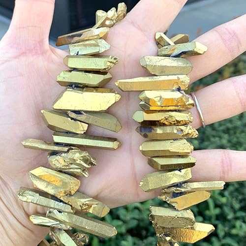 Miniatura 5 de 1 hebra Adabele - Cuentas sueltas de cuarzo de cristal curativo natural de 15 pulgadas, punta perforada pequeña de 15 pulgadas, oro y titanio