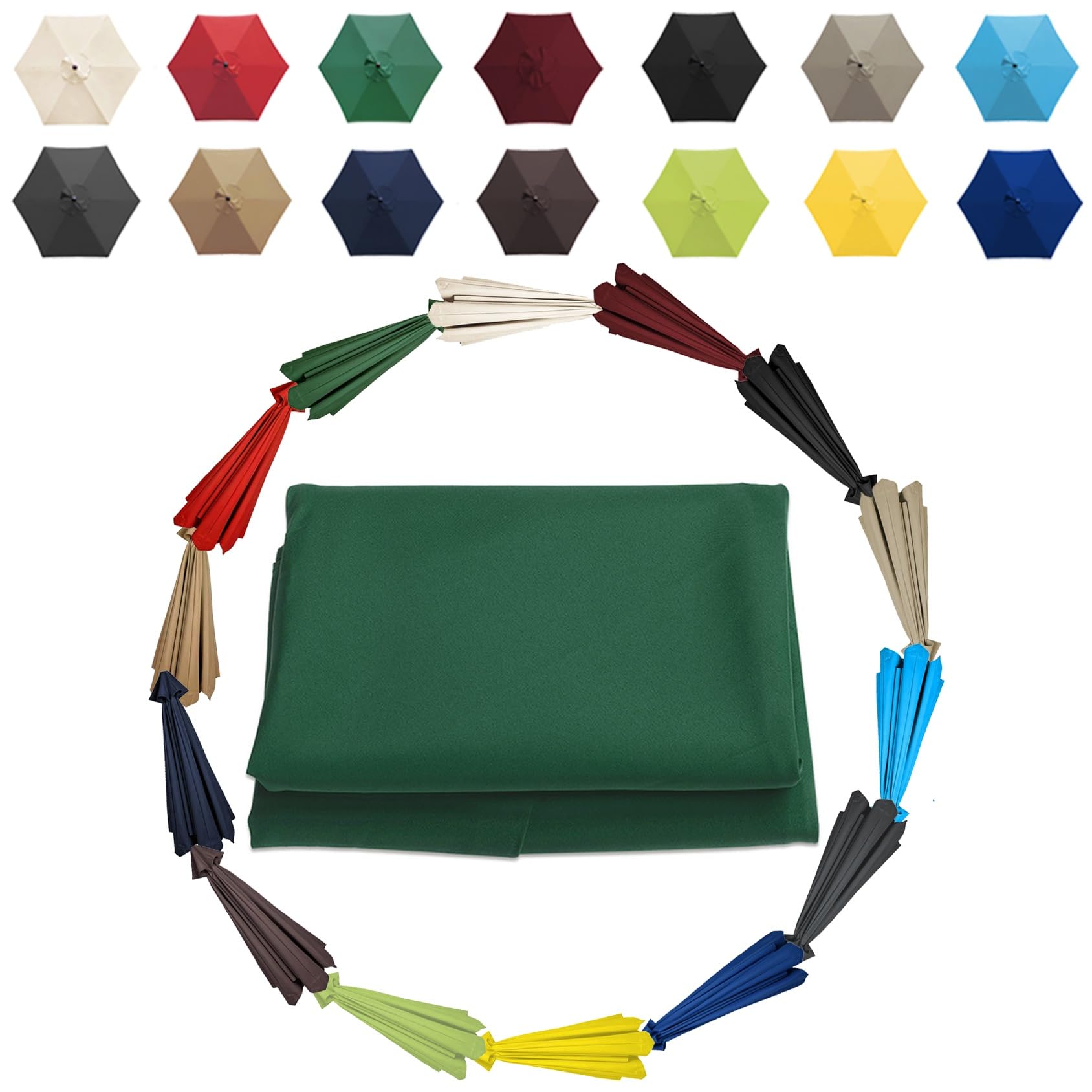 Waterproof Umbrella Replacement Canopy 6 Arms 8 Arms Replacement Top Canopy For Umbrella, 6.6ft/9ft/10ft (200cm/270cm/300cm)Patio Umbrella Replacement Cloth UV Protection(Color:Green,Size:8 ribs-3.0 m