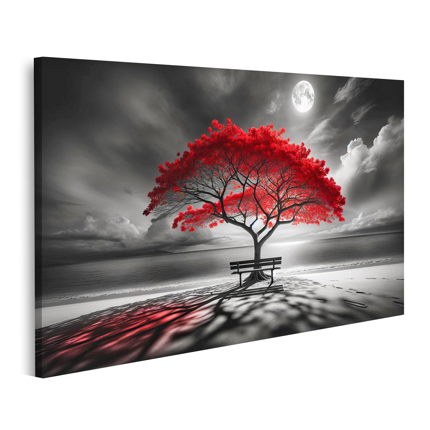 islandburner Prime Quadro su tela Drammatico paesaggio spiaggia in bianco e nero con albero rosso immagini murali poster