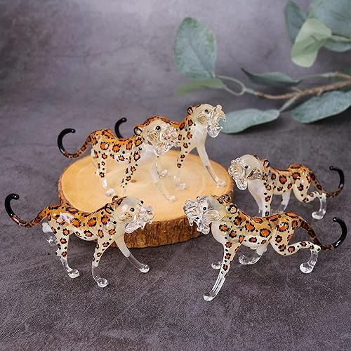 Miniatura 5 de Figura de vidrio soplado hecha a mano, colección de animales, escultura de vidrio soplado, decoración del hogar con vidrio soplado (guepardo