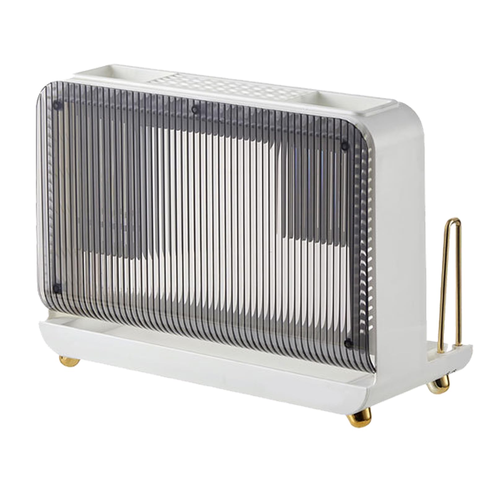 Porte-ustensiles de cuisine pour comptoir, support de séchage d’ustensiles antidérapant avec trous de drainage, organisateur multifonctionnel pour baguettes, cuillères et (Blanche)