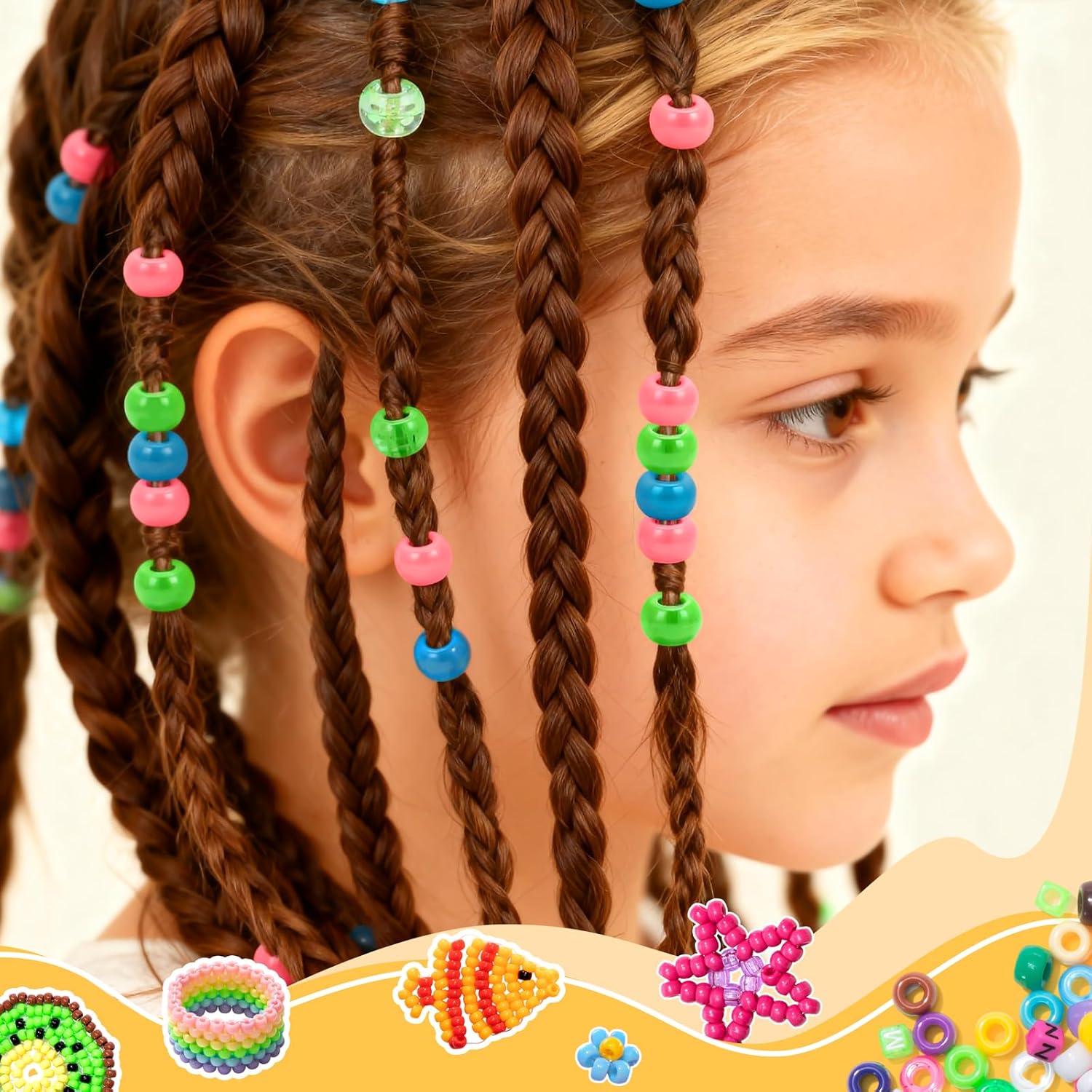 Simetufy 1200 Pcs Pony Beads for Bracelet Making, Multi-Colored 6x9mm Plastic Kandi Beads for Hair Braiding DIY Crafts Kandi Jewelry Key Chains Ornaments Decorations 24 Assorted Colors