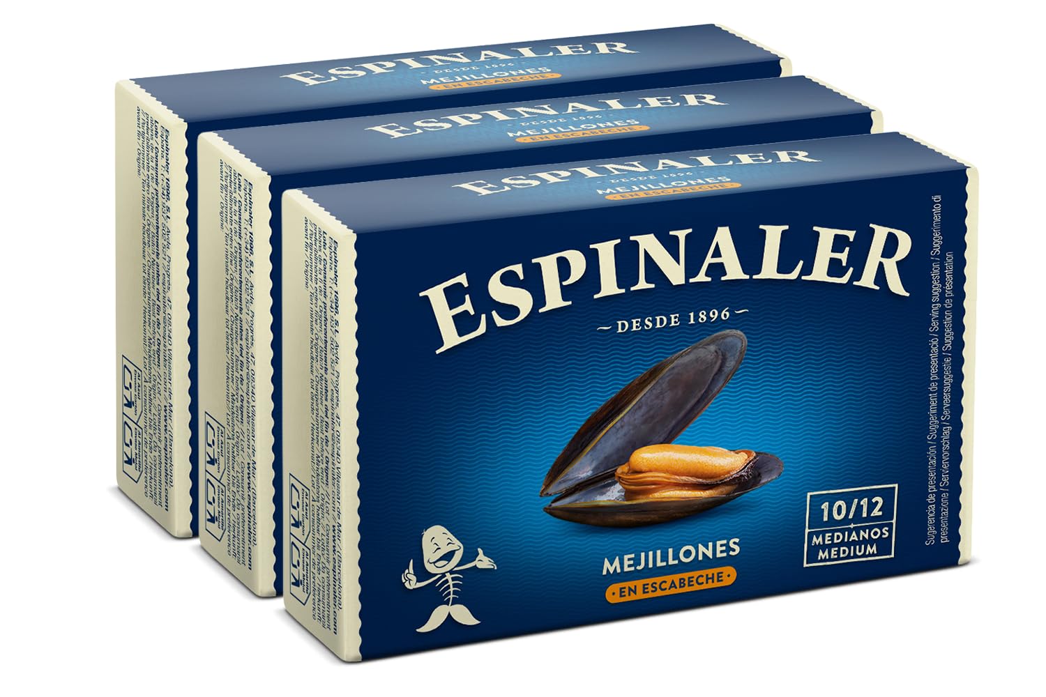 Mejillones en escabeche Espinaler - Pack de 3 latas de 10-12 piezas- Conservas Gourmet de mejillones en conserva para tu aperitivo