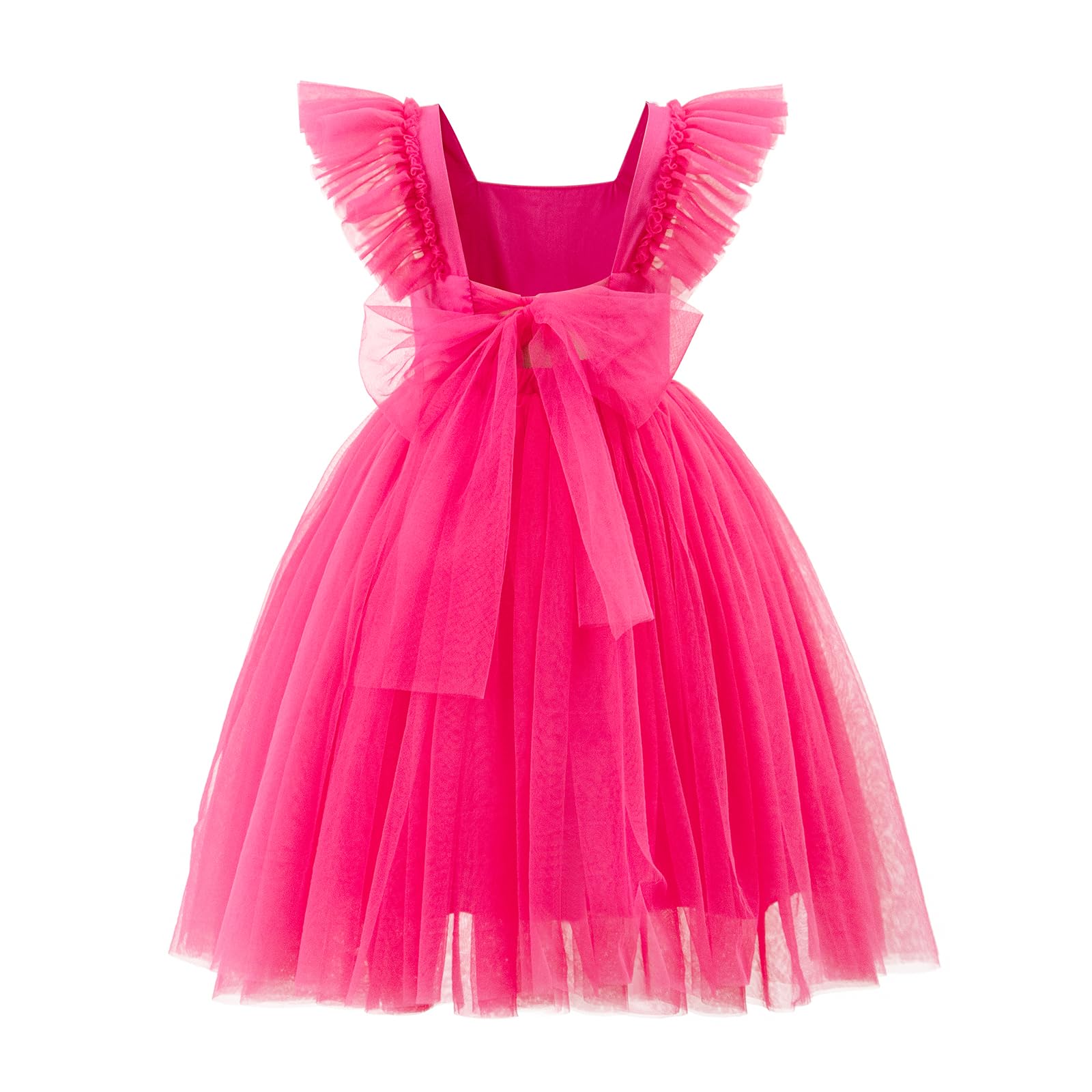 KARETT Toddler Girls Dress Tutu Tulle Flower Party Dress Ruffled Sleeve Dresses Little Girl Kids Wedding Birthday Princess