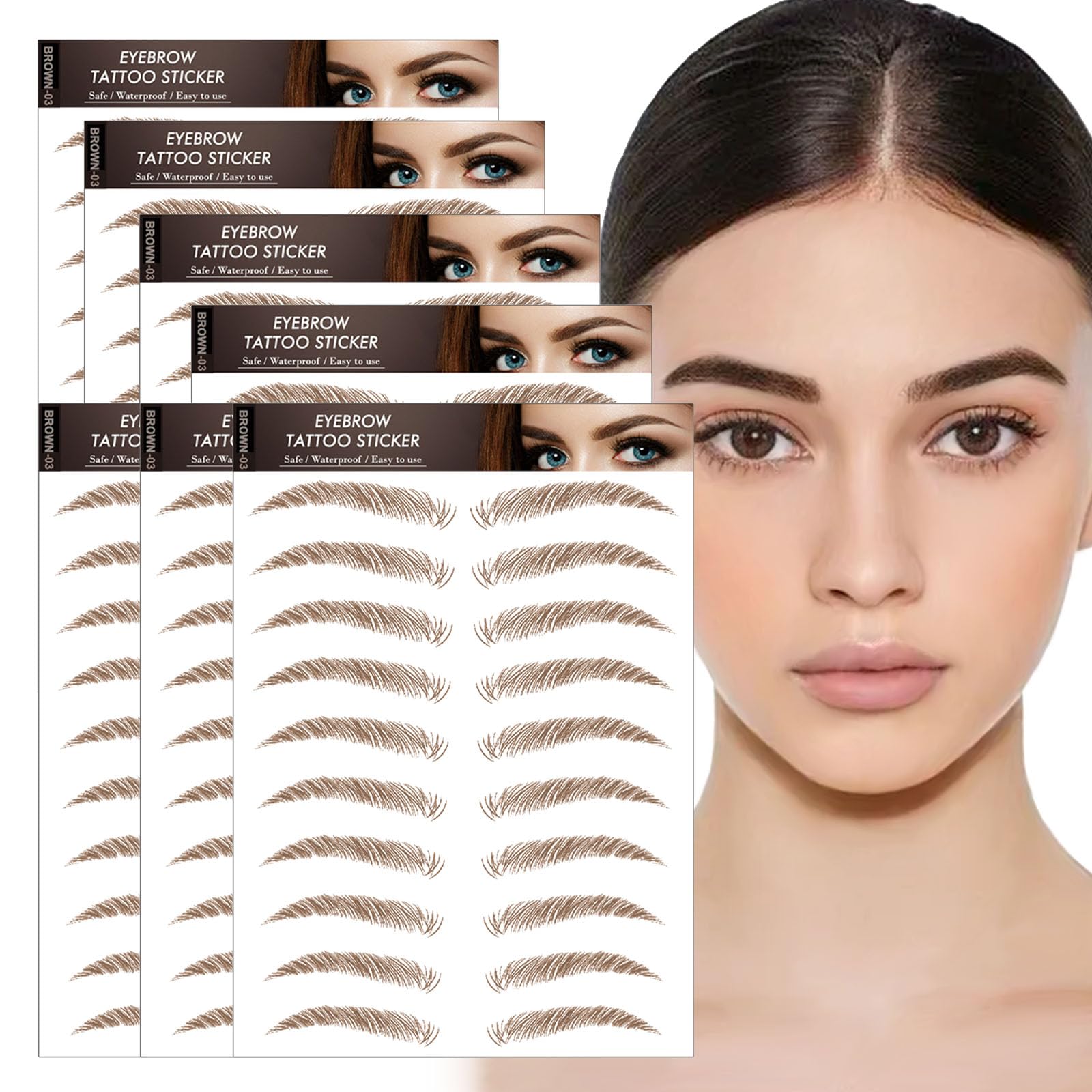 AWAVM 7Sheets/77Pairs 4D Hair-Like Eyebrow Tattoo Stickers Waterproof Natural Fake Stickers,Long Lasting Eyebrow Grooming Shaping Perfect for Women and Girls (Brown-03)
