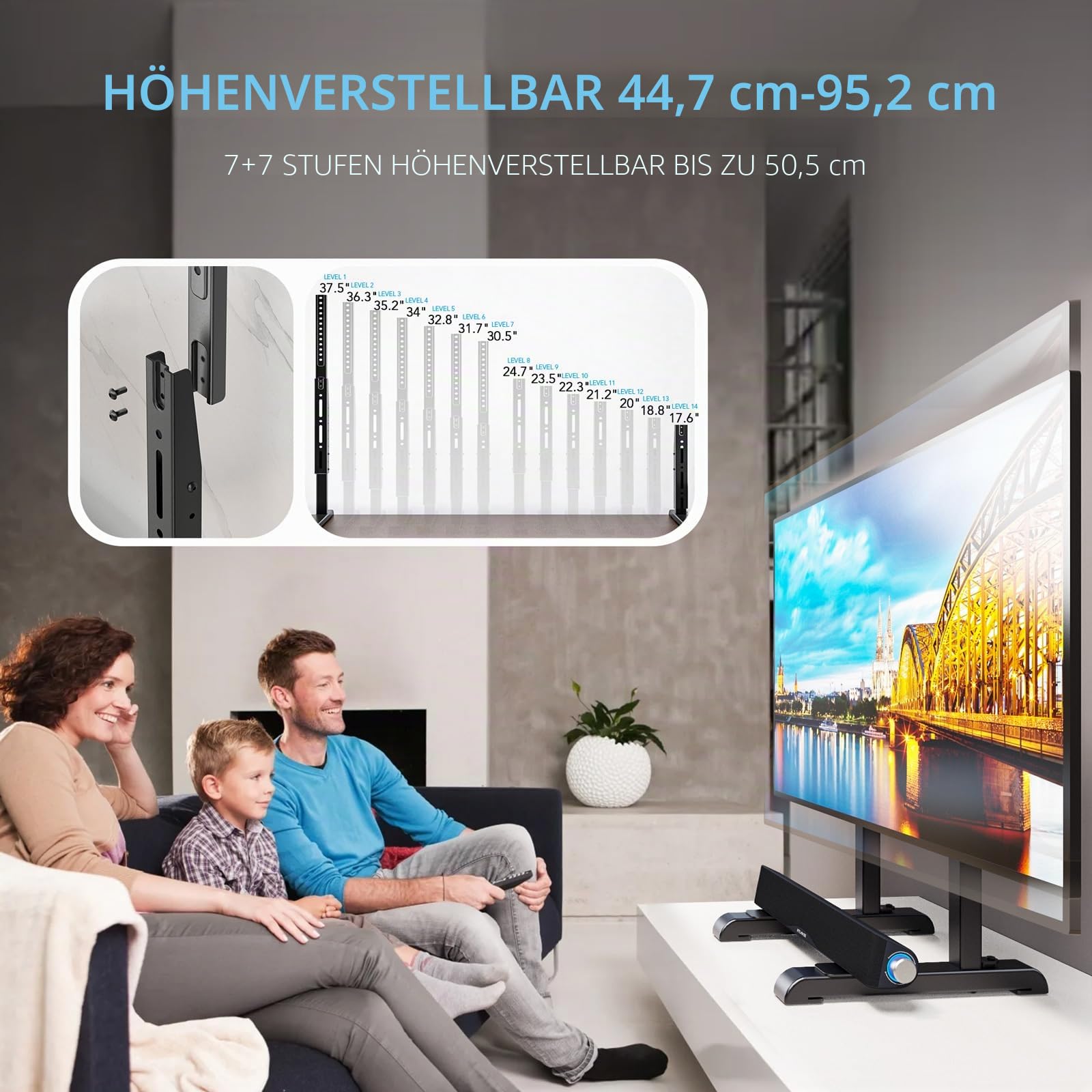 Universal Großer TV Ständer TV Standfuss Fernseher Standfüße Beine Höhenverstellbar für 24 zu 86 Zoll Fernseher Max. 60 KG VESA 800x600 mm HT10B-001