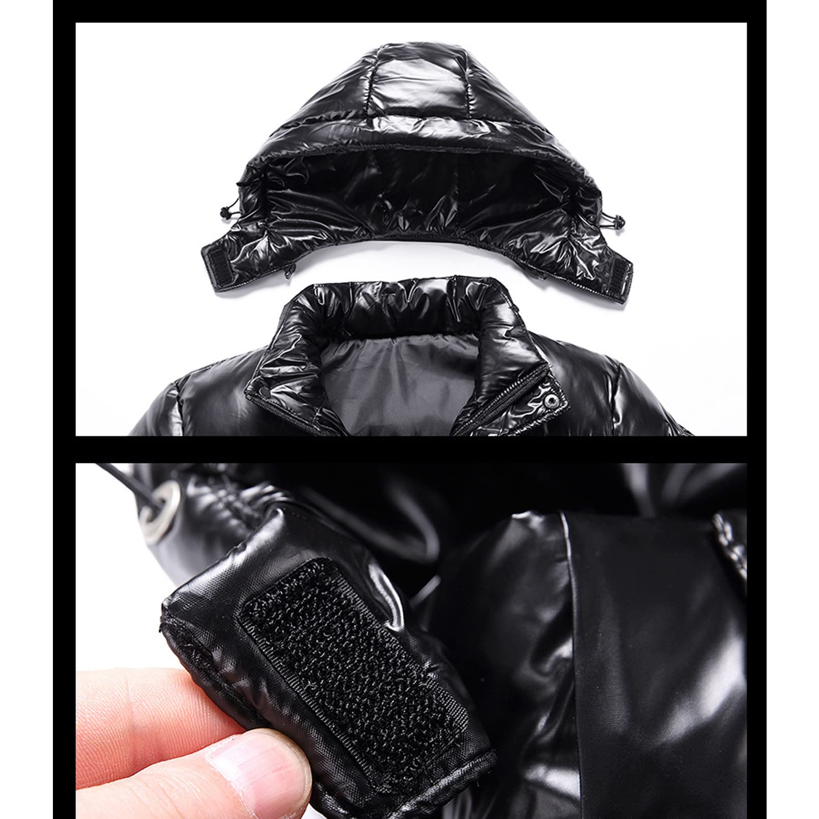GTHTTT Męskie błyszczące płaszcz wymienny kaptur puffer kurtka moda wodoodporna parka zamek błyskawiczny zima zagęścić ciepła odzież wierzchnia