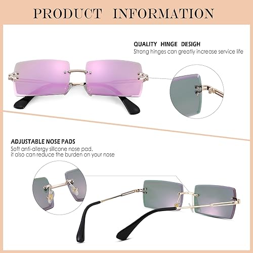 Miniatura 4 de Gafas de sol rectangulares para hombres y mujeres pequeñas sin montura cuadrada