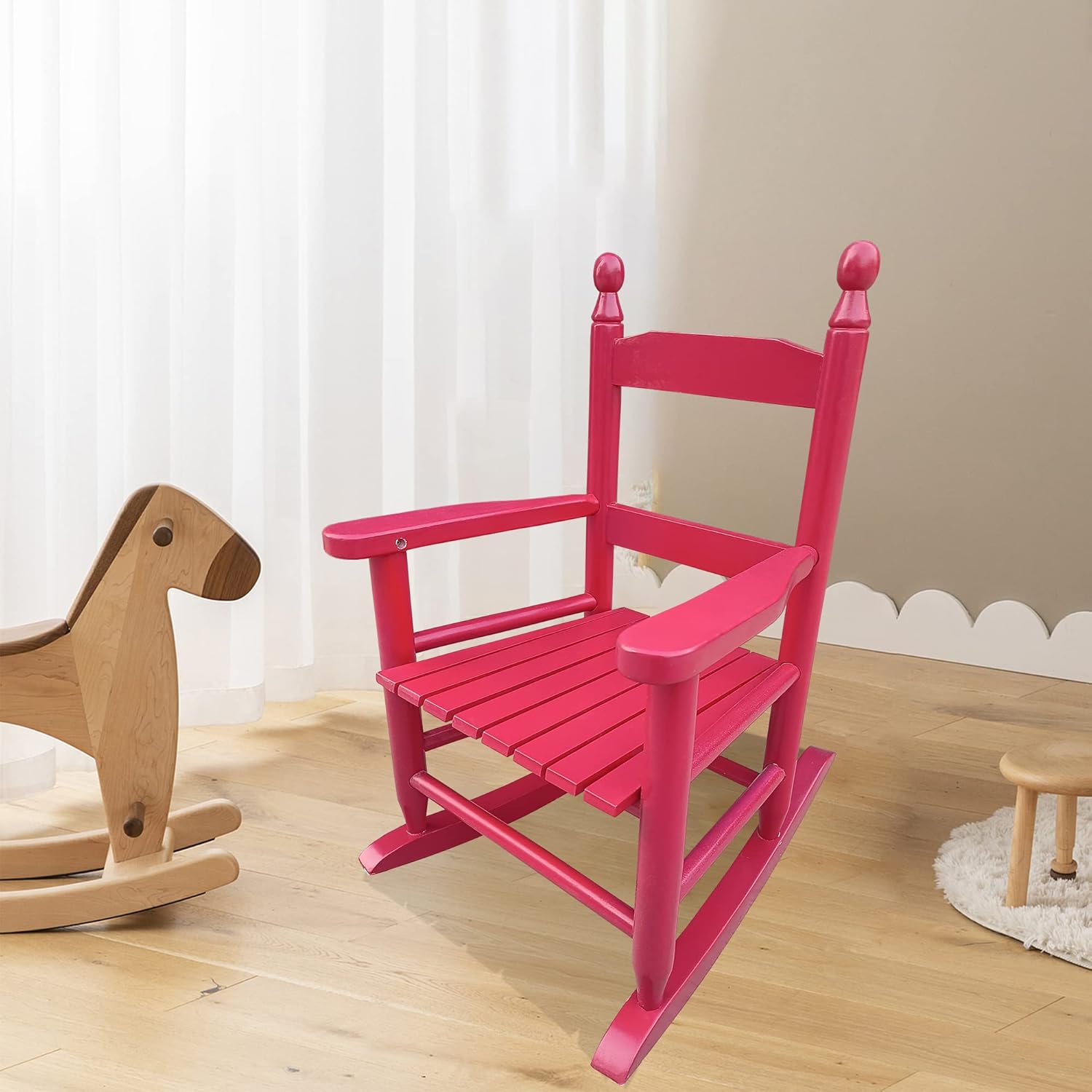 Goujxcy Kids' Rocking Chairs, Childrens Rocking Chair, Wooden Classic Rocker Chair Indoor Outdoor For Youth/Childs/Childrens Porch Rocker Chair For Living Room,Bedroom,Balconies, Porches (Pink