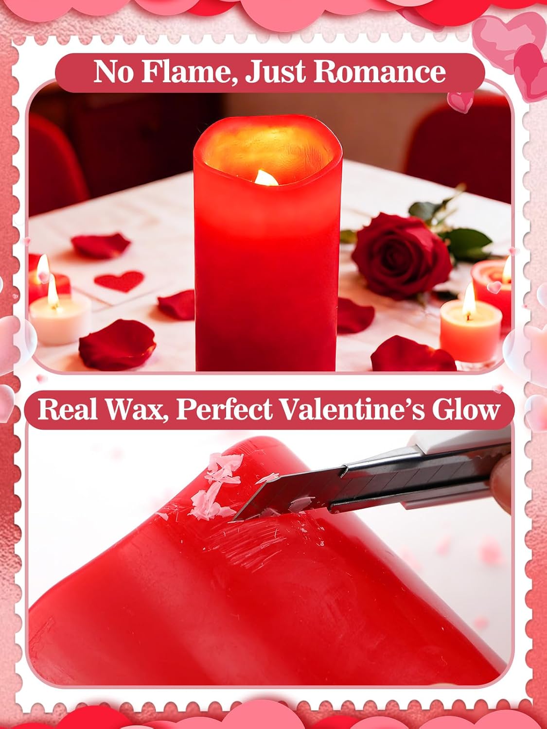 Alphatool Valentines Day Decorations LED Candle with Heart Projection - Red Flameless Candles Light, Romantic Valentines Day Decor for Date Night Party Home, Battery Operated